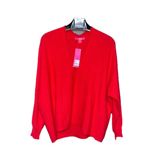 NWT Lilly Pulitzer Size XL Ruby Red Sevie Sweater Dolman Sleeve V-Neck Easy Fit - Picture 2 of 12